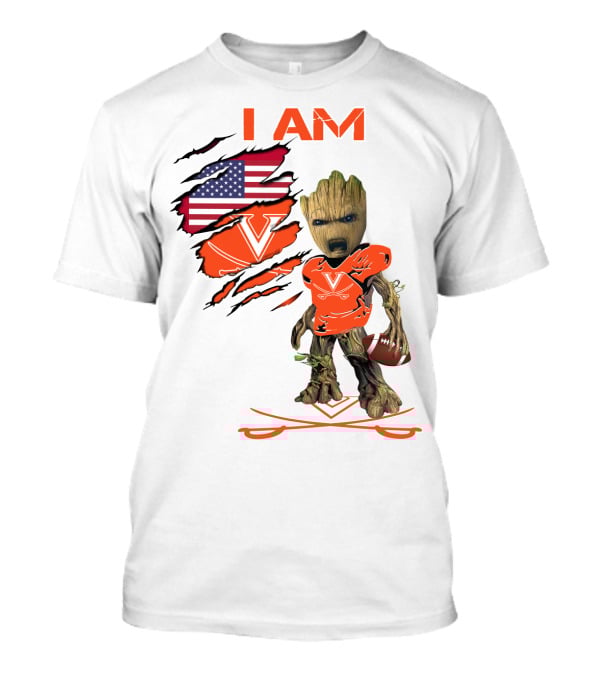 I Am Baby Groot Virginia Cavaliers Football Fan USA Flag T-Shirt