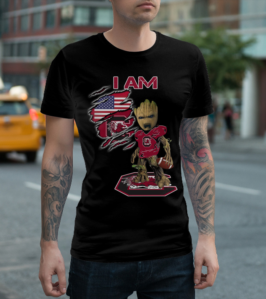 I Am Baby Groot Gamecocks Football Usa Flag T-Shirt