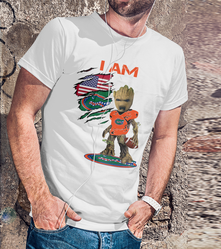 I Am Gators Baby Groot Football USA Flag T-Shirt