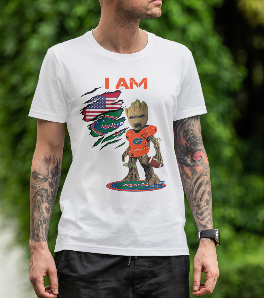 I Am Gators Baby Groot Football USA Flag T-Shirt