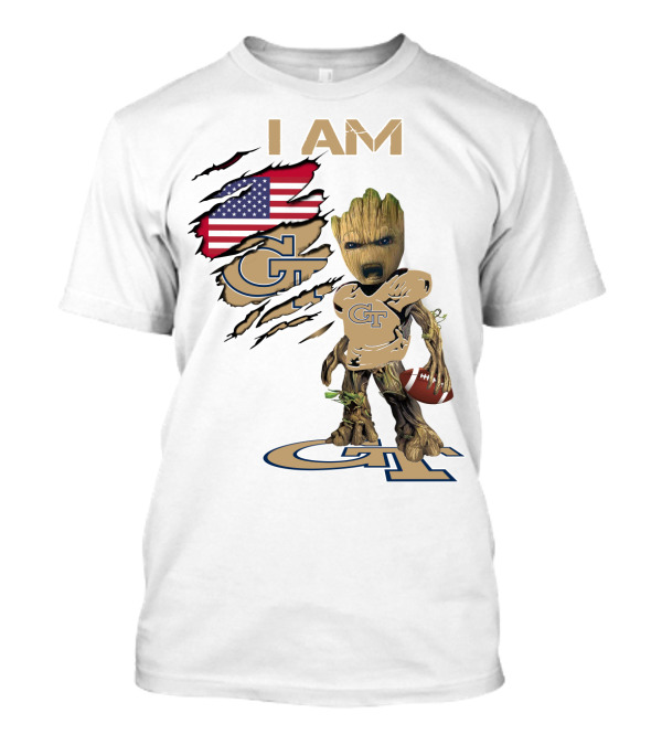 I AM Geo Baby Groot Football GT American Flag T-Shirt