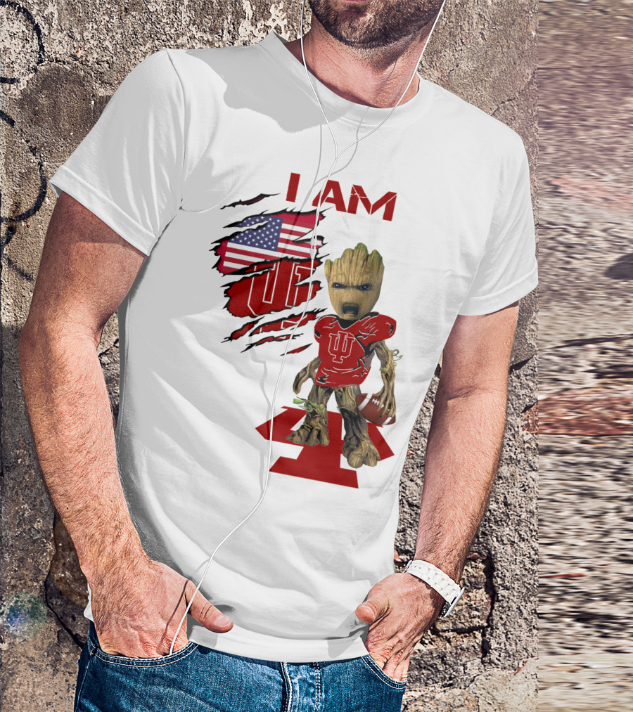 I AM Indiana Hoosiers Baby Groot Football USA Flag T-Shirt