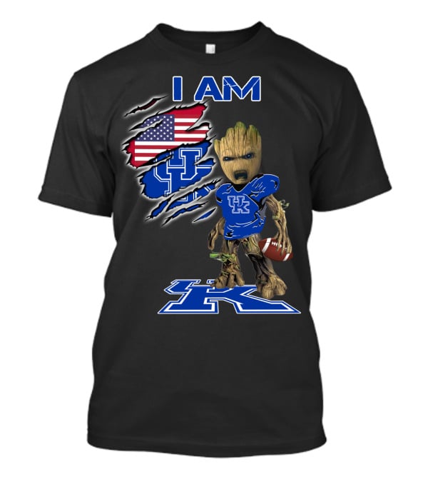 I Am Kentucky Uk Baby Groot American Flag Football Uk Wildcats Fan T-Shirt