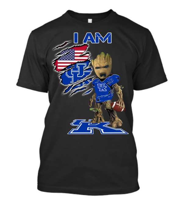 I Am Kentucky Uk Baby Groot American Flag Football Uk Wildcats Fan T-Shirt