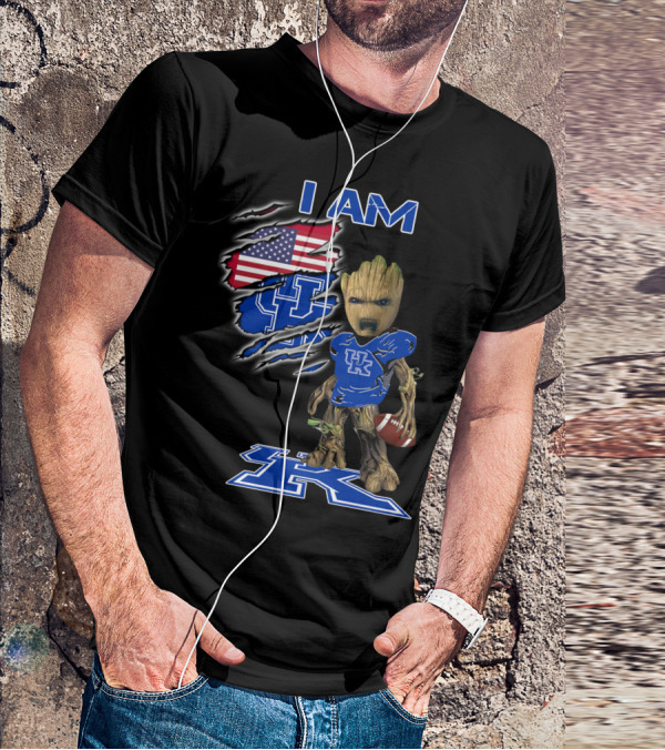 I Am Kentucky Uk Baby Groot American Flag Football Uk Wildcats Fan T-Shirt