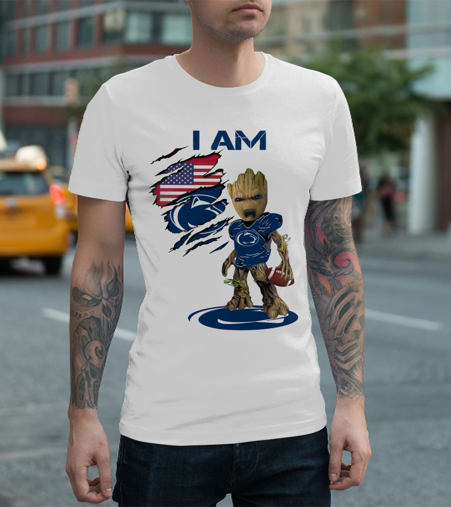 I AM Baby Groot Penn State Football American Flag T-Shirt