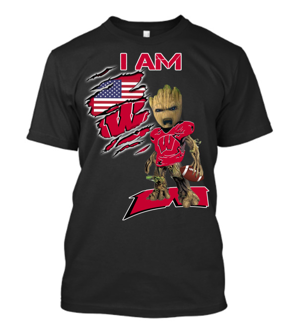 I Am Wisconsin Baby Groot Usa Flag Football W T-Shirt