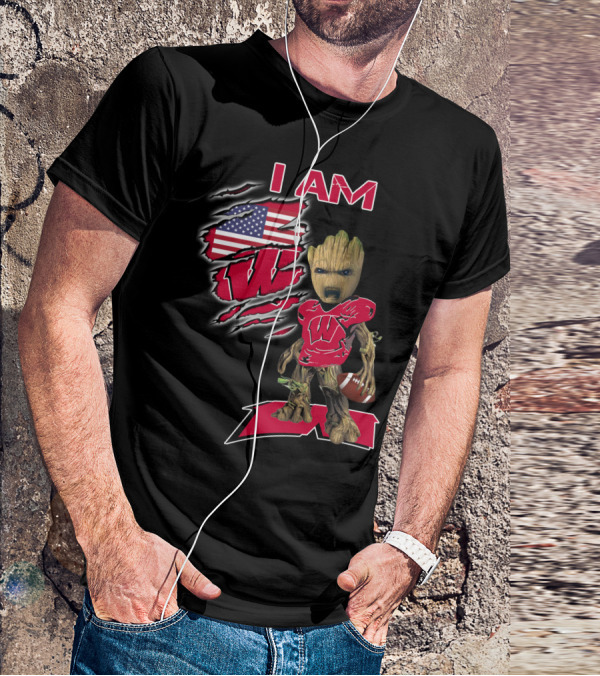 I Am Wisconsin Baby Groot Usa Flag Football W T-Shirt
