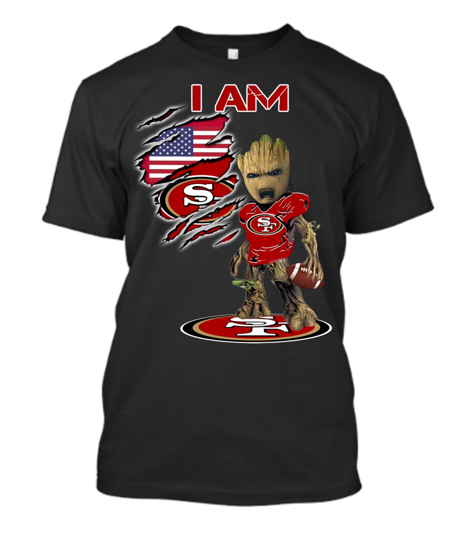 I Am 49ers Baby Groot Football American Flag T-Shirt
