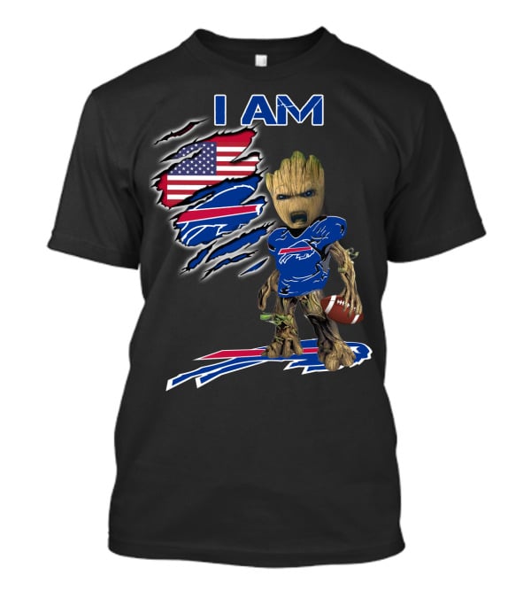 I Am Groot Buffalo Bills American Flag Football T-Shirt