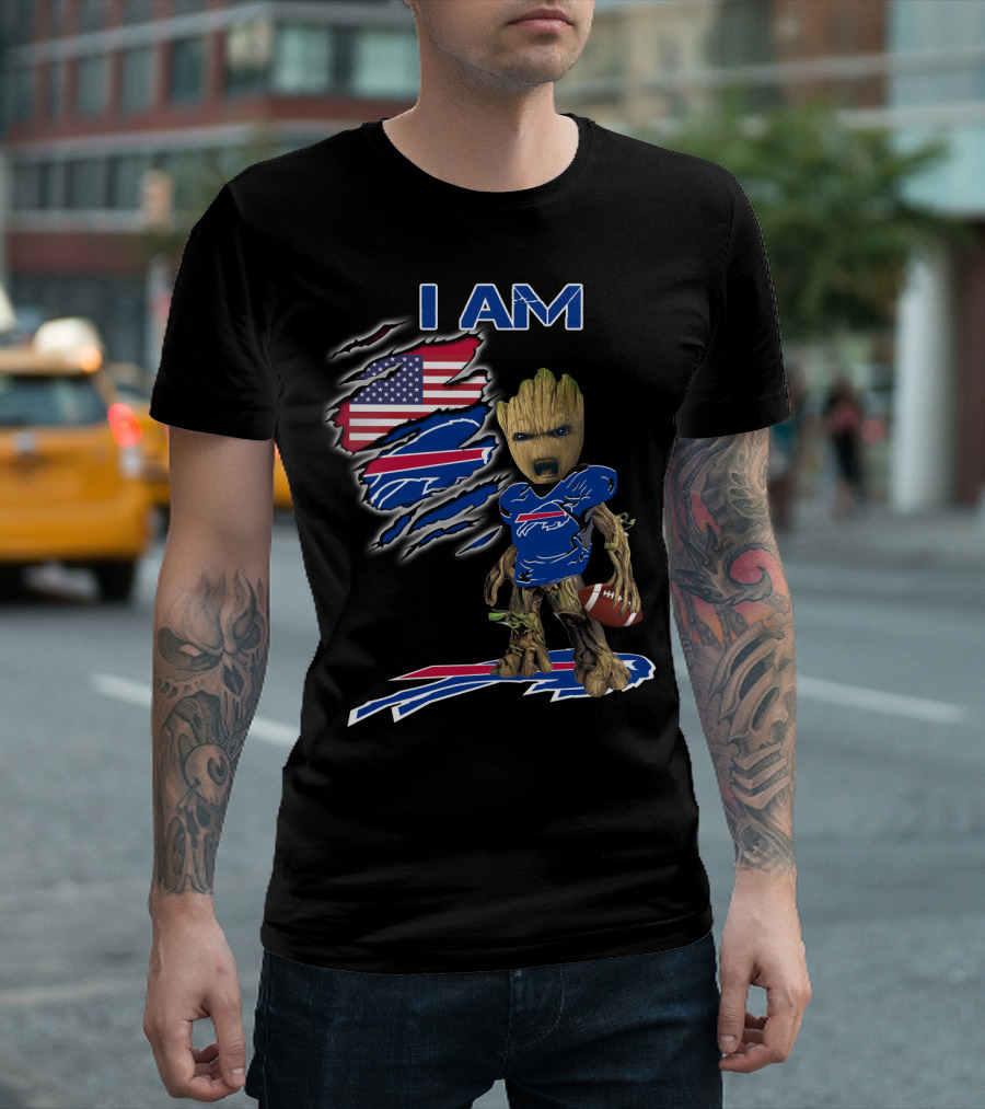 I Am Groot Buffalo Bills American Flag Football T-Shirt