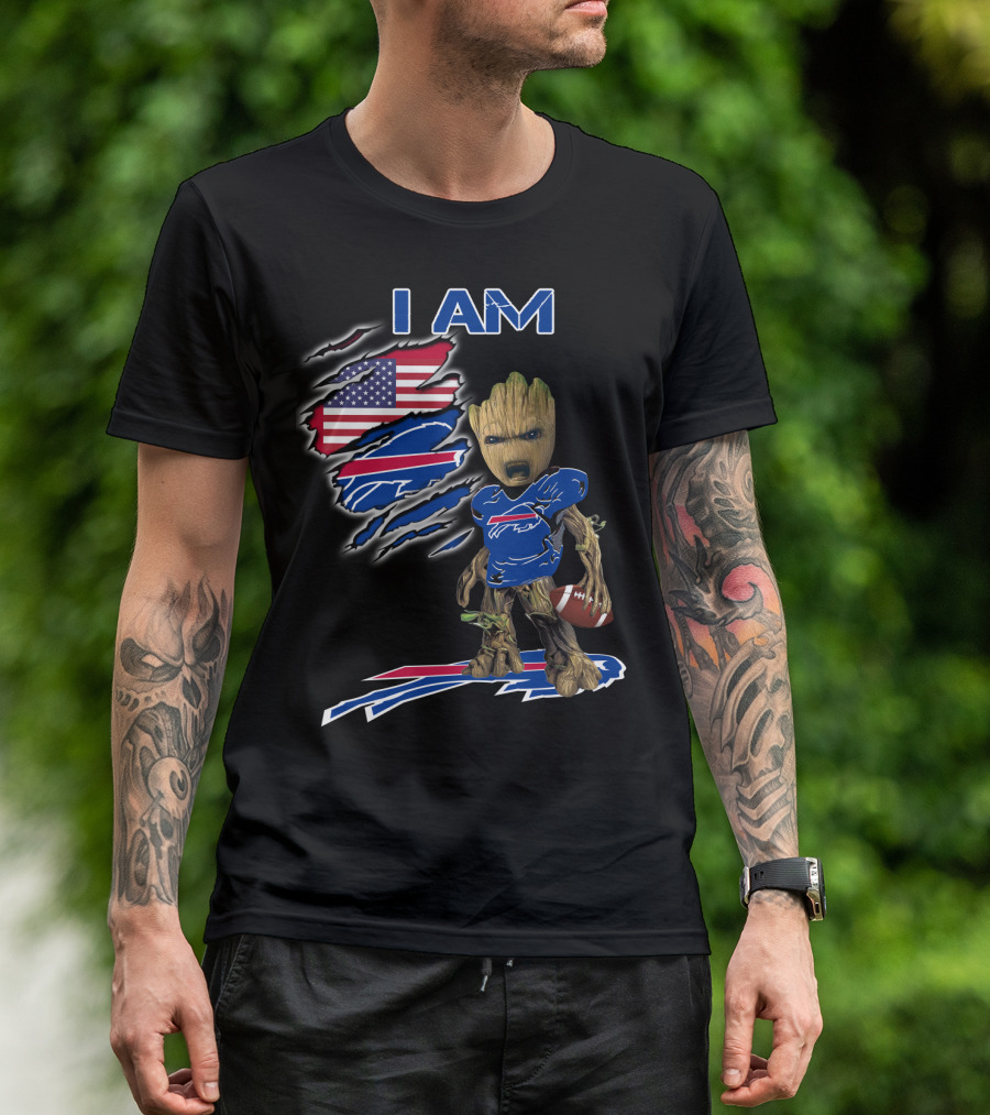 I Am Groot Buffalo Bills American Flag Football T-Shirt