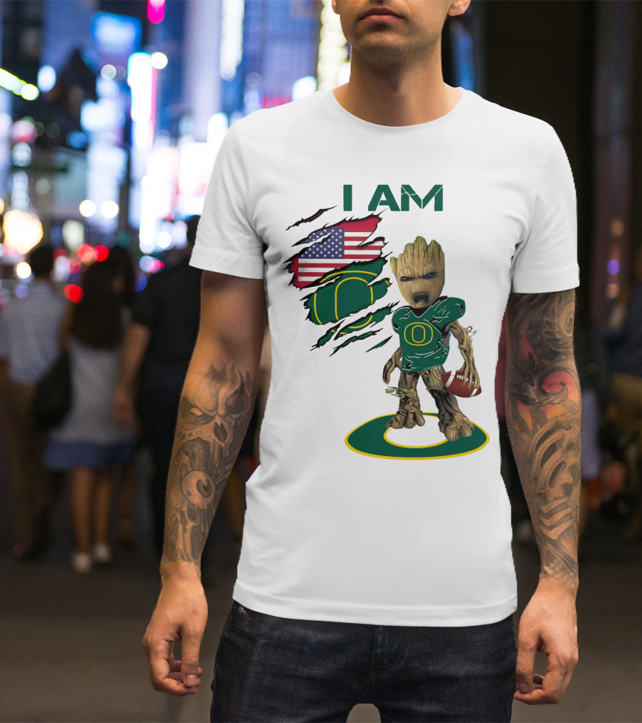 I Am Groot Baby Football Groot American Flag Duck T-Shirt