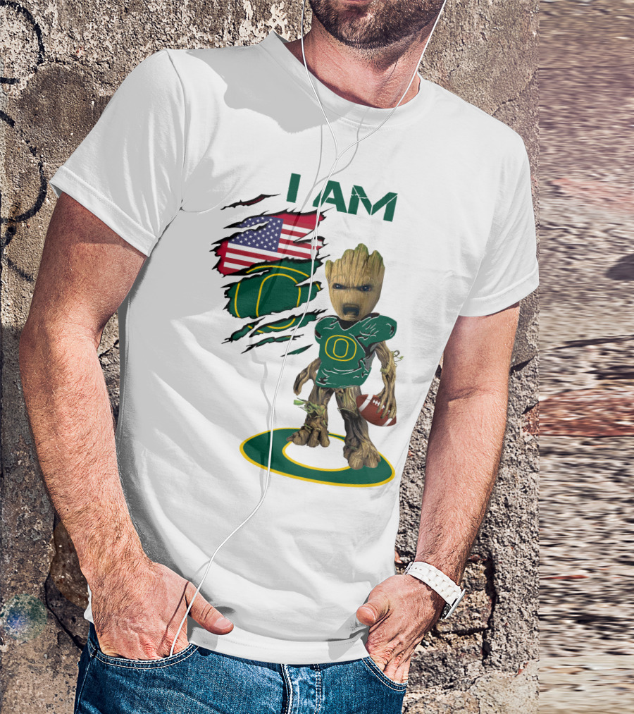 I Am Groot Baby Football Groot American Flag Duck T-Shirt