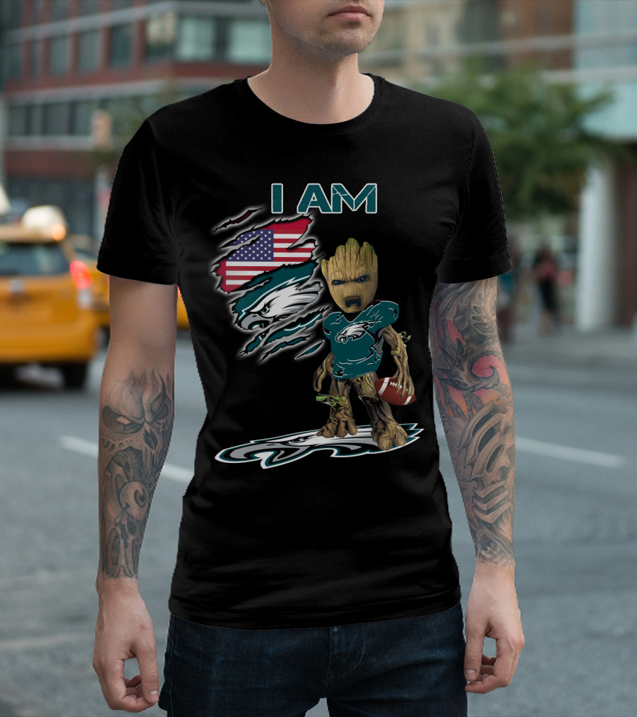 I Am Eagles Baby Groot American Football Fan T-Shirt