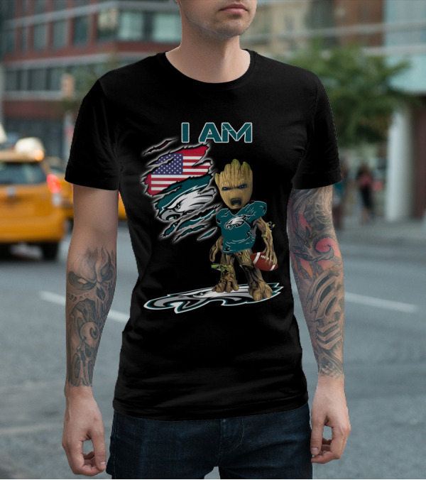 I Am Eagles Baby Groot American Football Fan T-Shirt