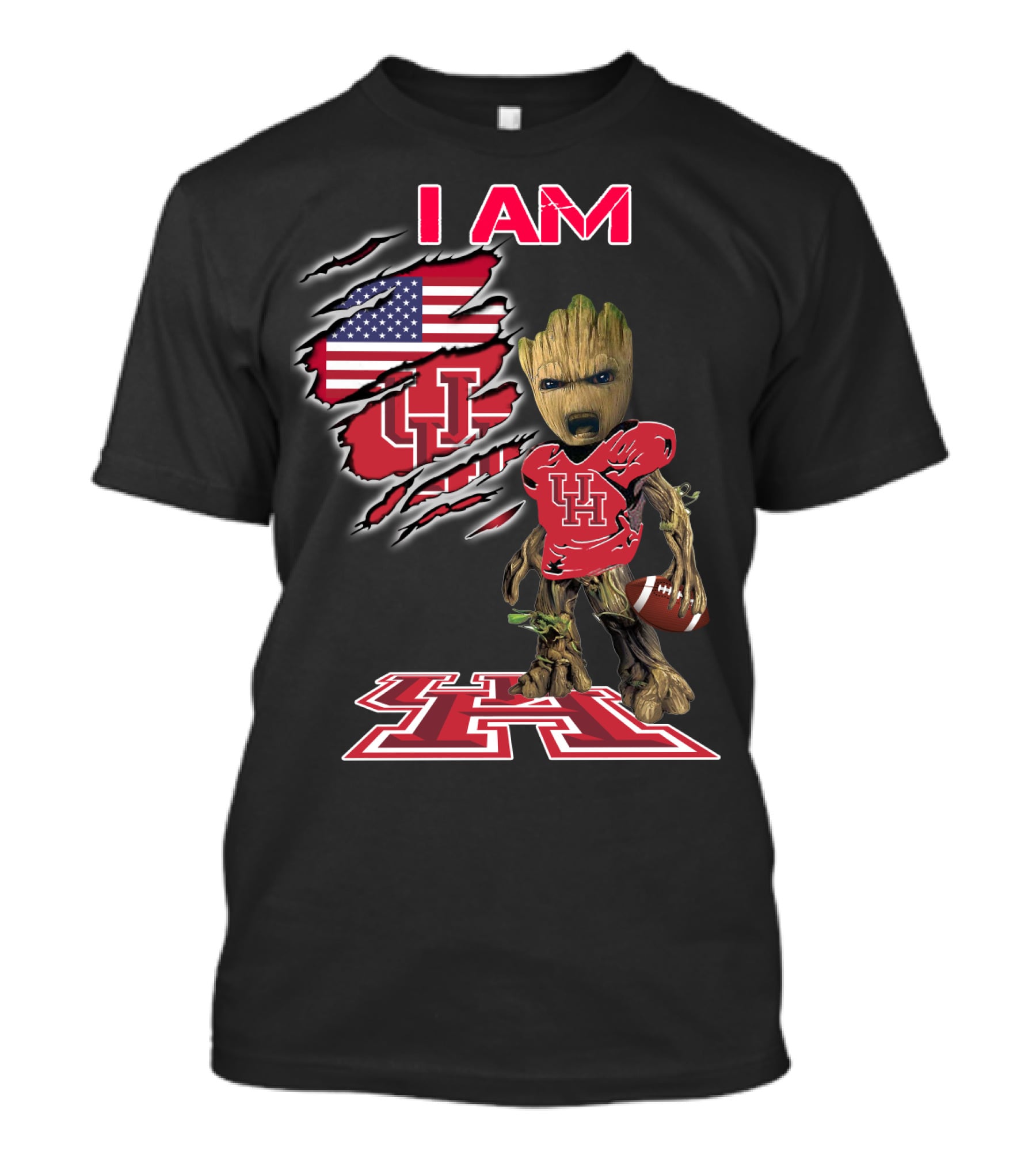 I Am Baby Groot Uh Football American Flag Houston T-Shirt