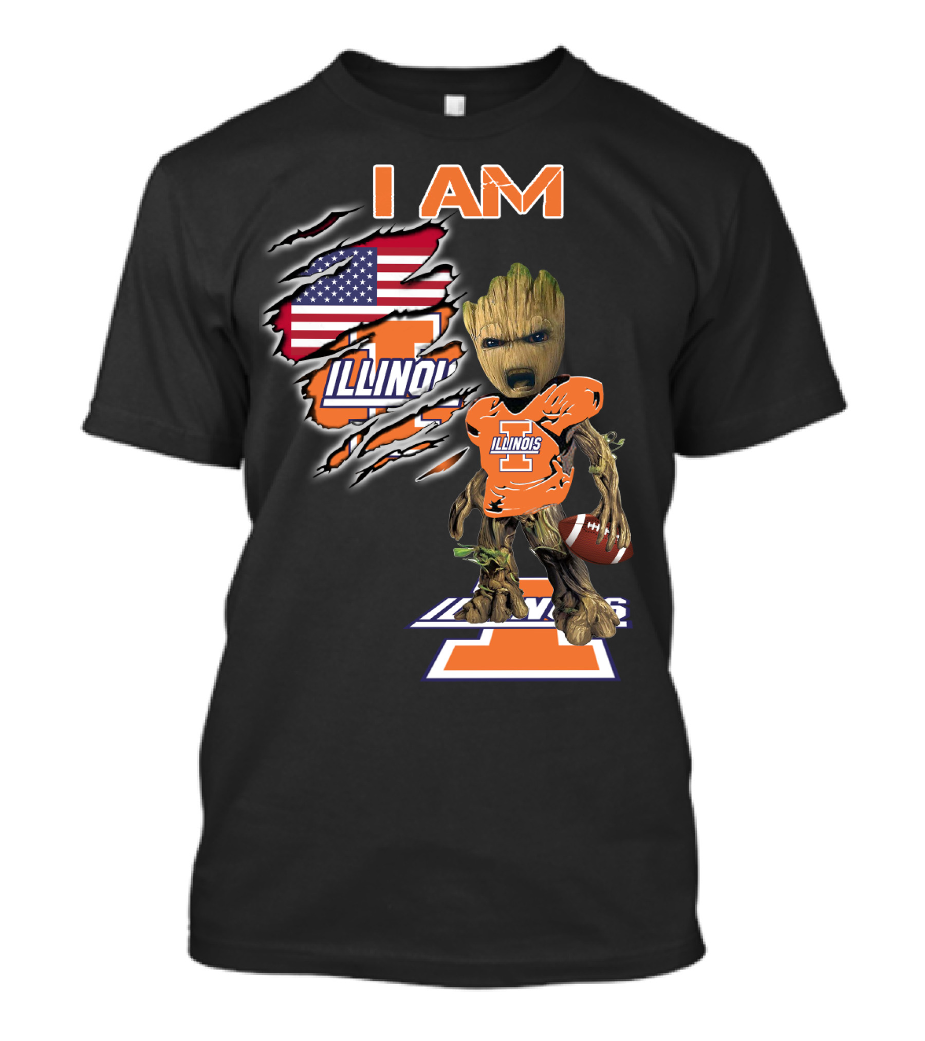 I Am Groot Illinois Football Usa Flag T-Shirt