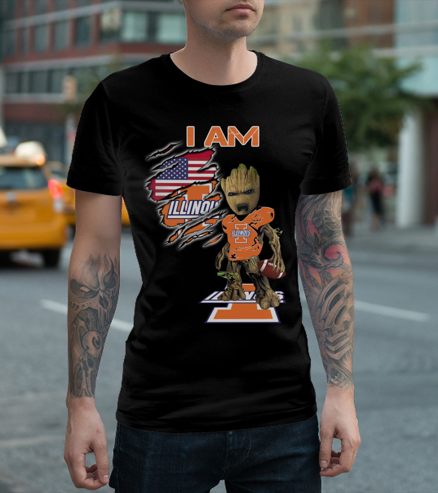 I Am Groot Illinois Football Usa Flag T-Shirt