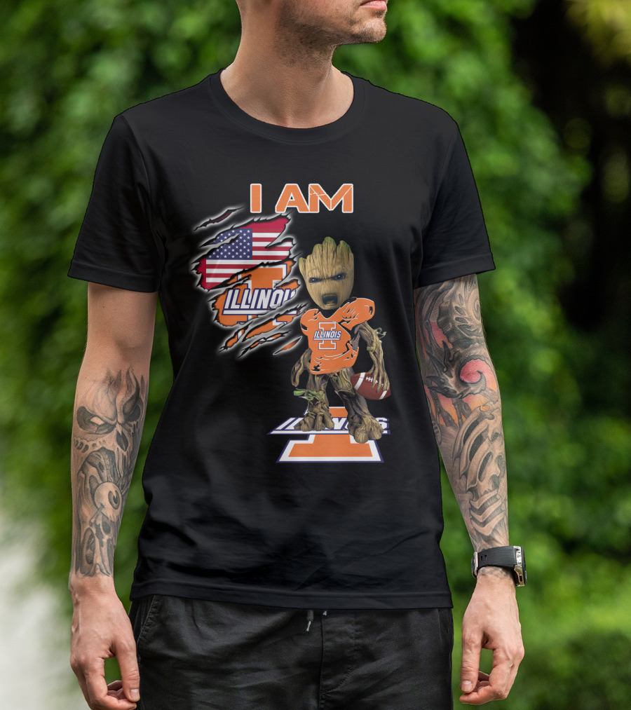I Am Groot Illinois Football Usa Flag T-Shirt