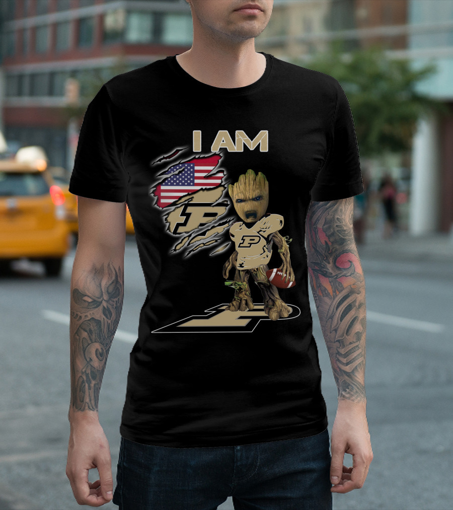 I Am Purdue Baby Groot American Flag Purdue Football T-Shirt