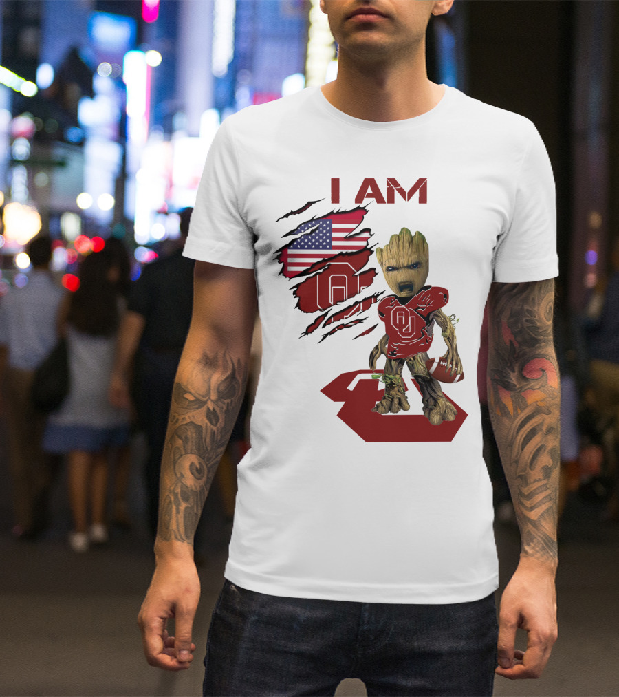 I AM Sooners Baby Groot Football USA Flag T-Shirt