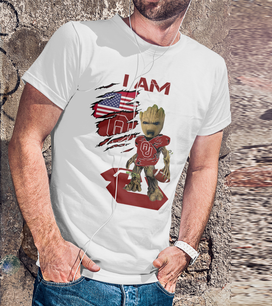 I AM Sooners Baby Groot Football USA Flag T-Shirt