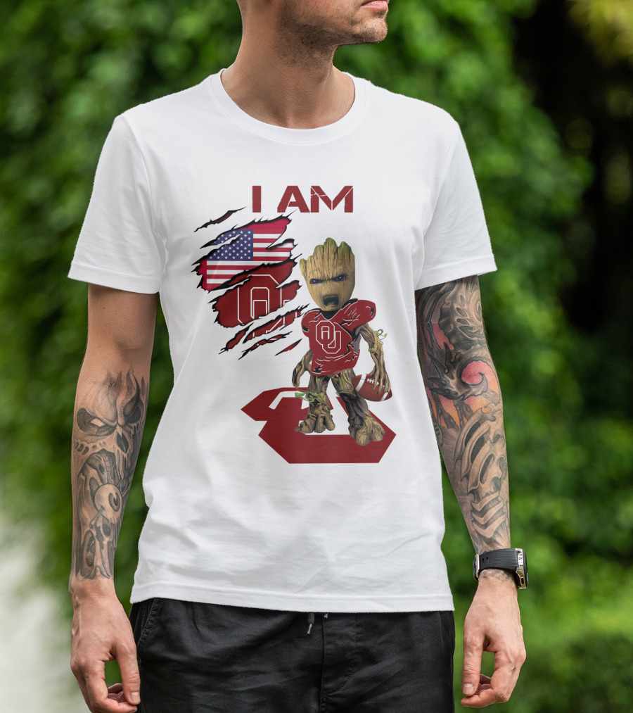 I AM Sooners Baby Groot Football USA Flag T-Shirt