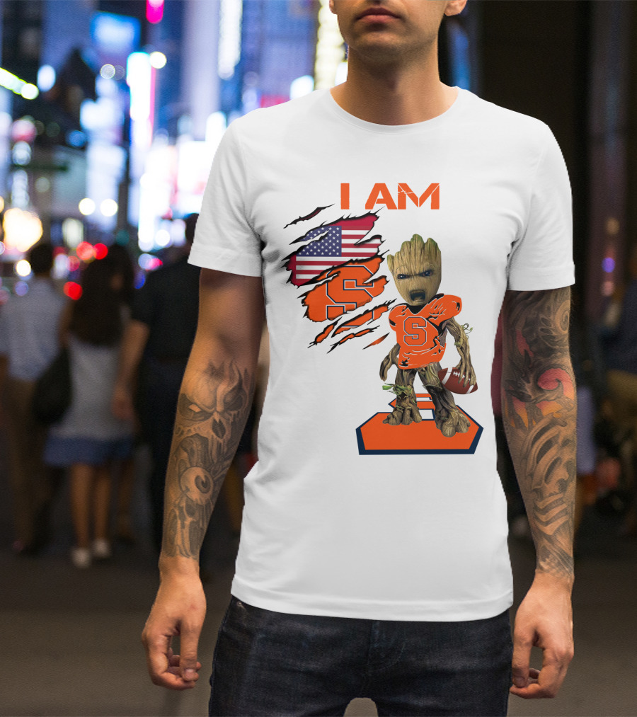 I AM Baby Groot Syracuse Football American Flag T-Shirt