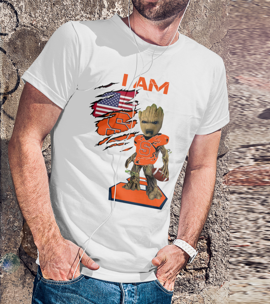 I AM Baby Groot Syracuse Football American Flag T-Shirt