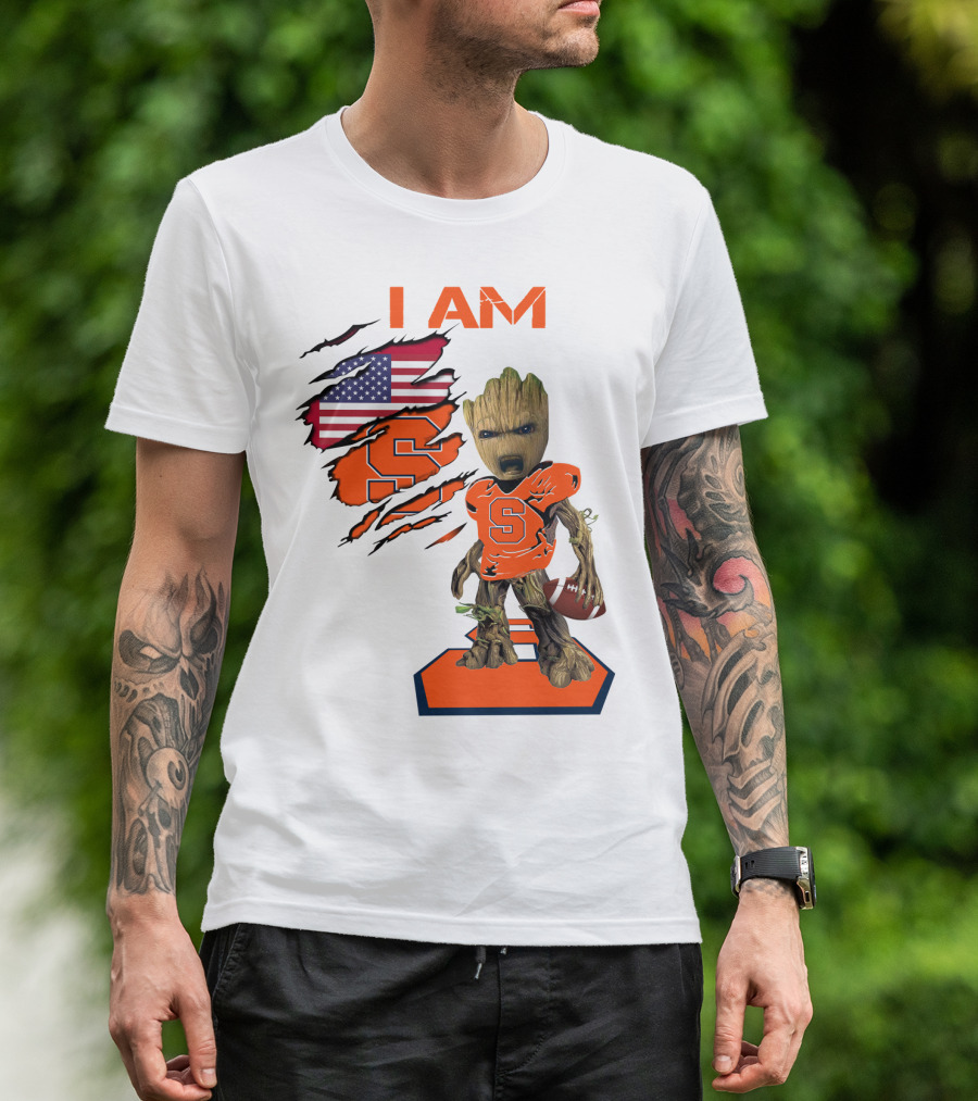 I AM Baby Groot Syracuse Football American Flag T-Shirt
