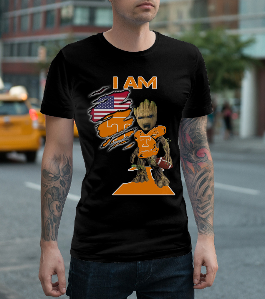 I Am Groot Tennessee Football T-Shirt American Flag T-Shirt