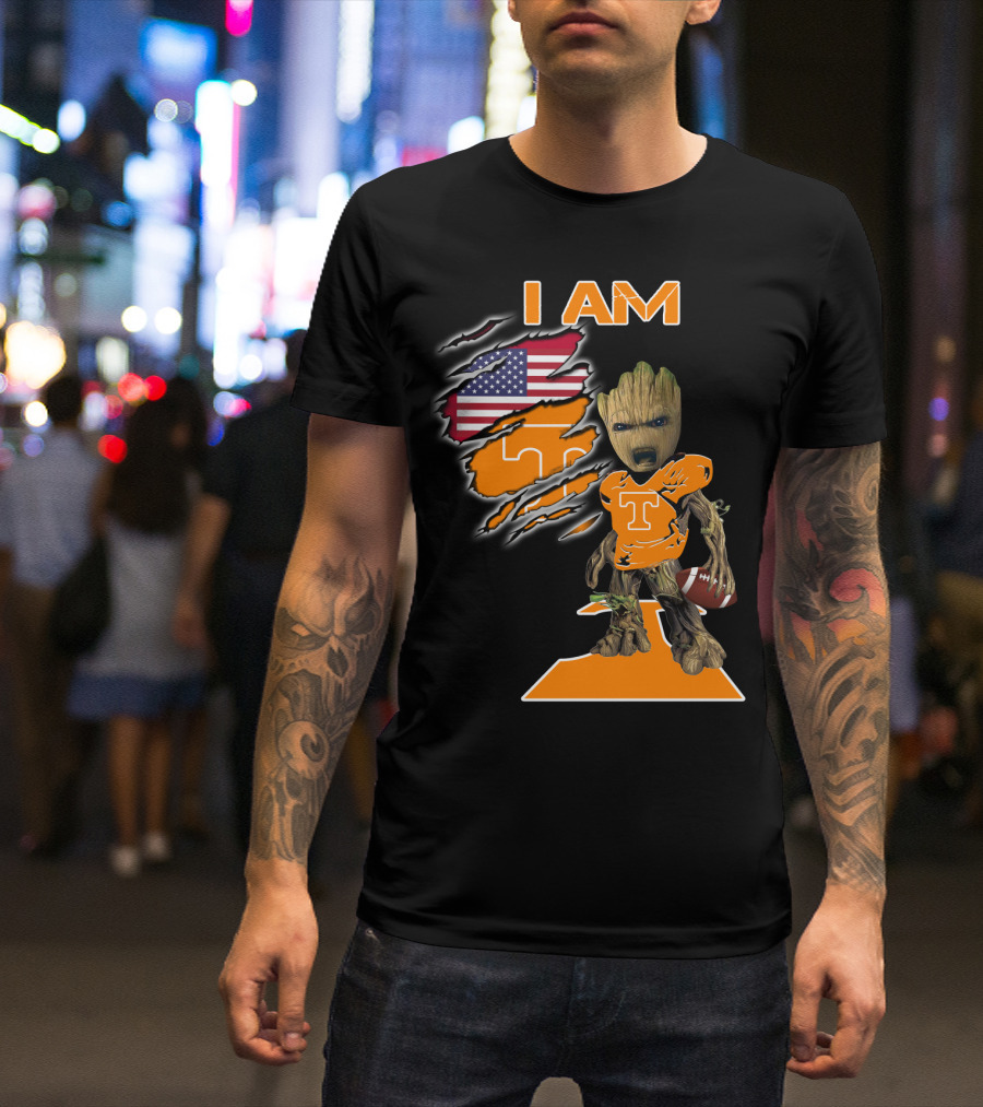 I Am Groot Tennessee Football T-Shirt American Flag T-Shirt