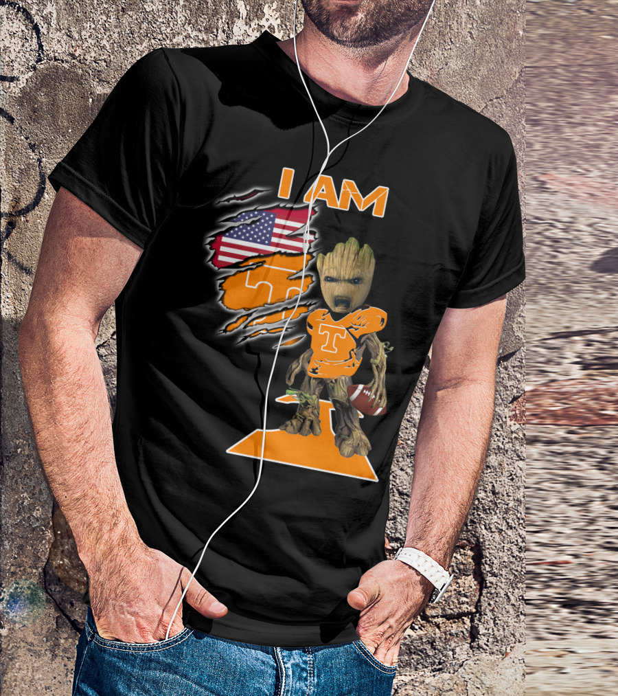 I Am Groot Tennessee Football T-Shirt American Flag T-Shirt