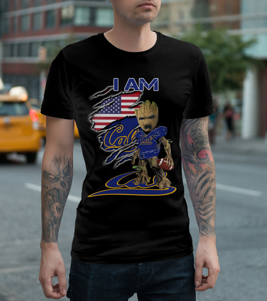 I AM Cal Baby Groot Football USA Flag T-Shirt