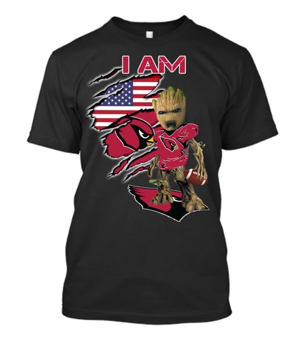 I Am Arizona Cardinals Baby Groot American Flag T-Shirt
