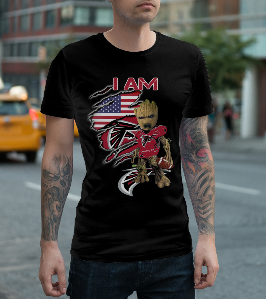 Falcons Baby Groot I Am American Flag Football Combo T-Shirt