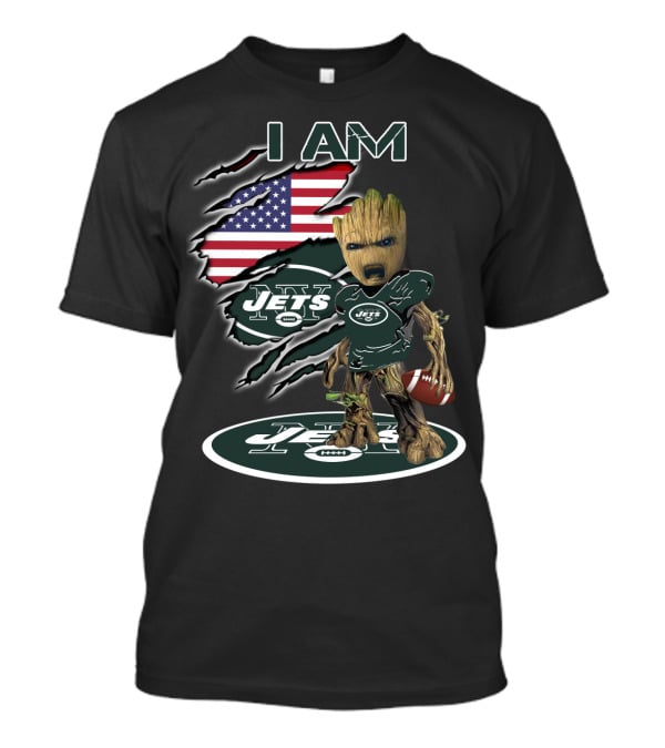 I Am Jets Baby Groot American Flag Football T-Shirt