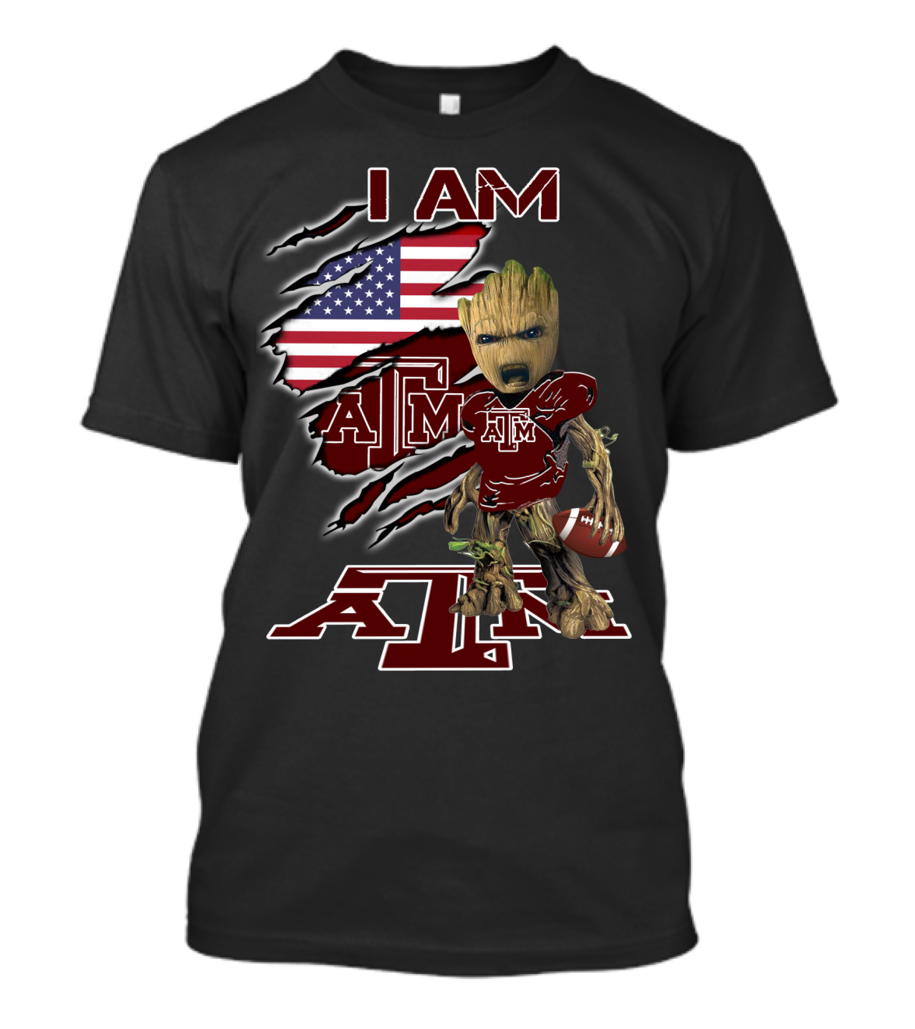 I AM ATM Baby Groot American Flag Football T-Shirt