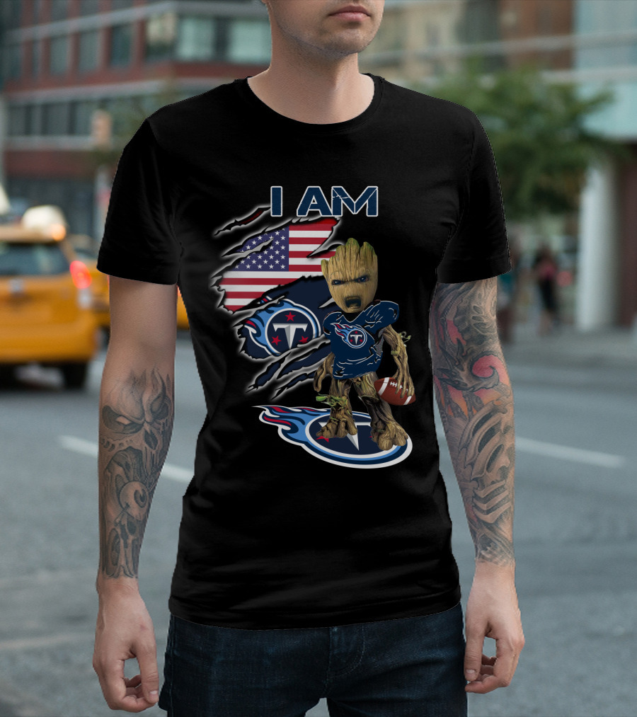 I Am Titans Baby Groot American Flag Football Nfl Crossover T-Shirt