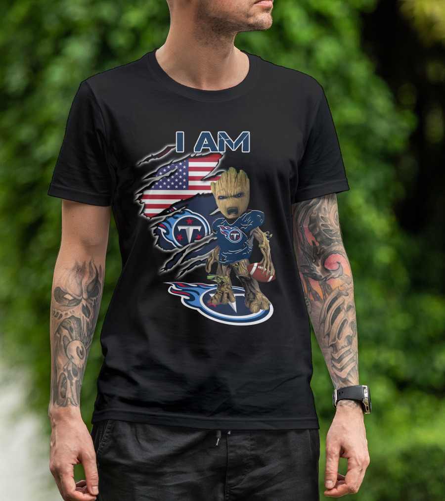 I Am Titans Baby Groot American Flag Football Nfl Crossover T-Shirt