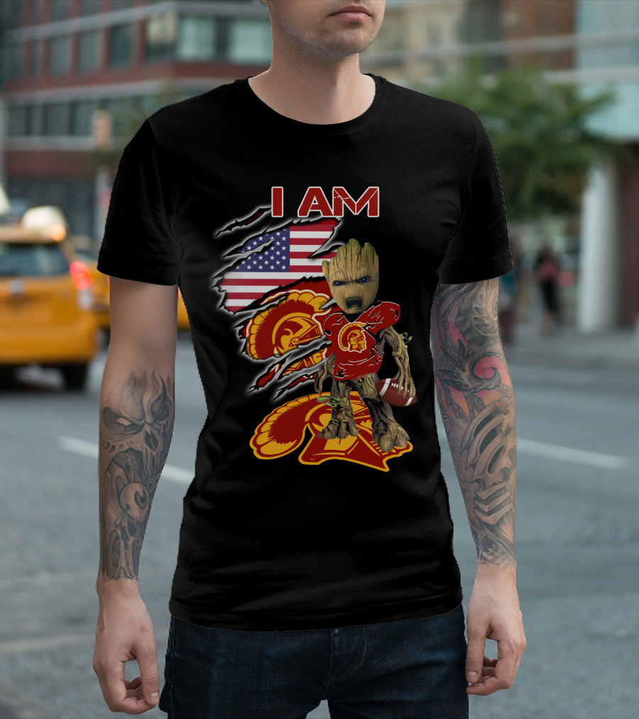 I Am Trojans Baby Groot American Flag Usc Football T-Shirt