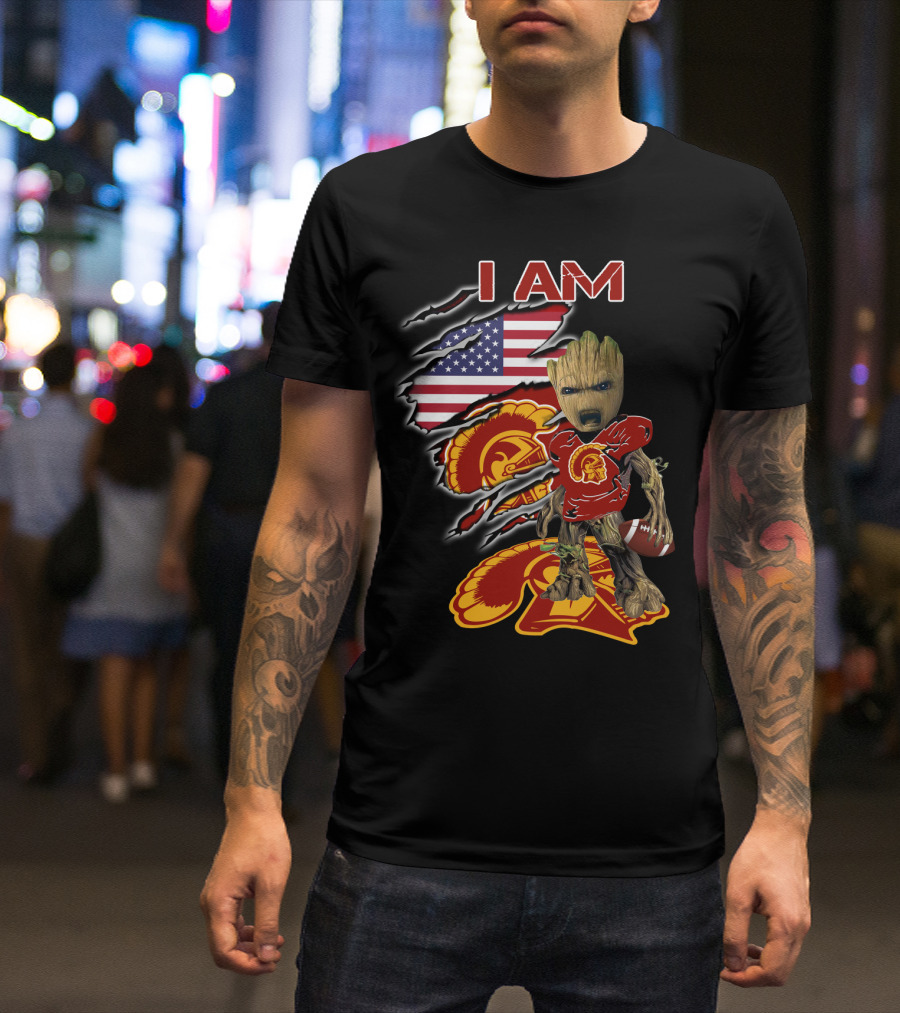 I Am Trojans Baby Groot American Flag Usc Football T-Shirt