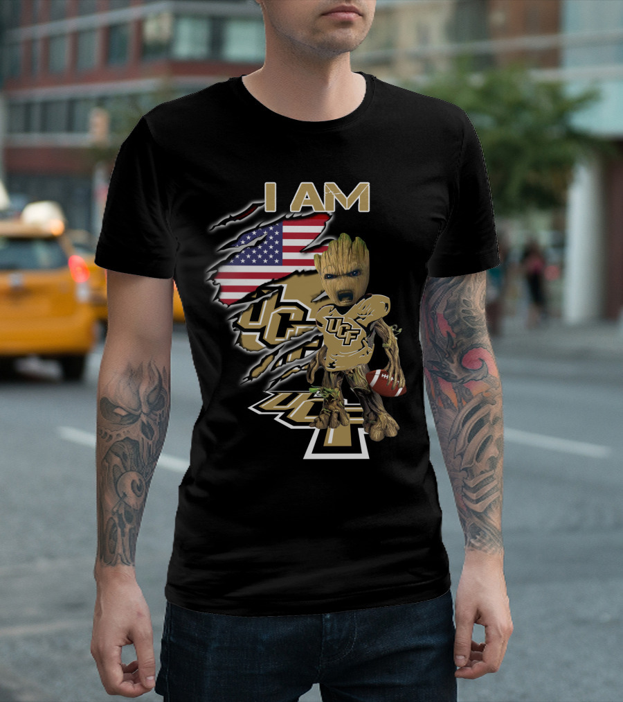 I AM UCF Baby Groot Football American Flag T-Shirt