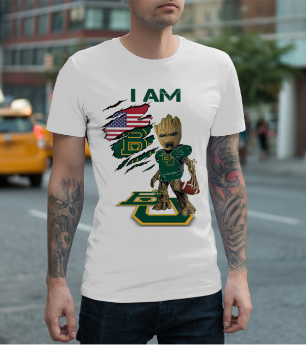 I Am Baylor Baby Groot Football Usa Flag T-Shirt