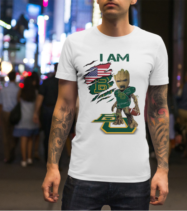 I Am Baylor Baby Groot Football Usa Flag T-Shirt