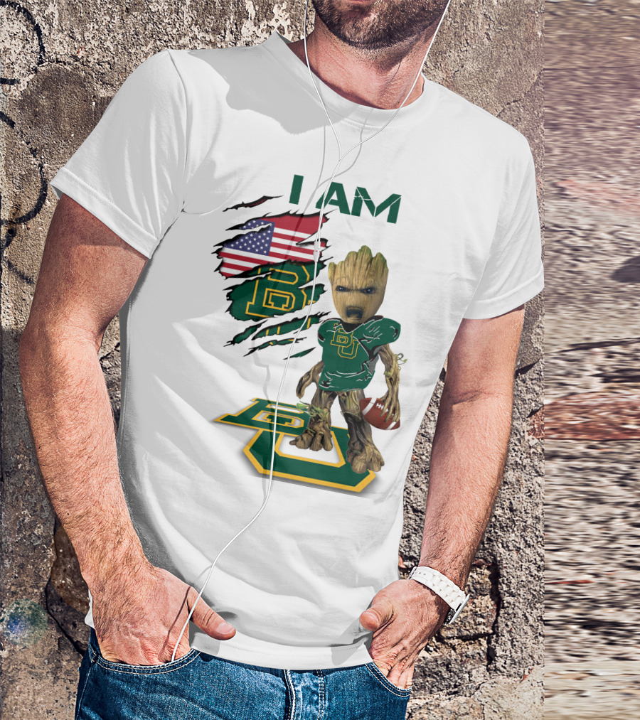 I Am Baylor Baby Groot Football Usa Flag T-Shirt