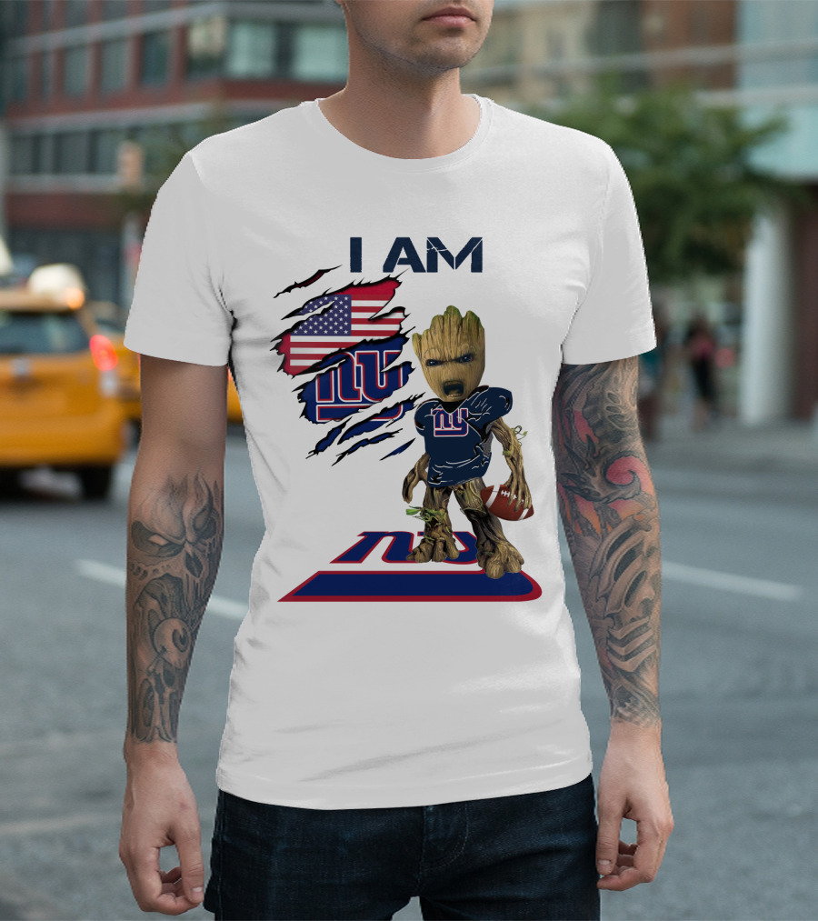 I Am Giants Baby Groot Football USA Flag T-Shirt