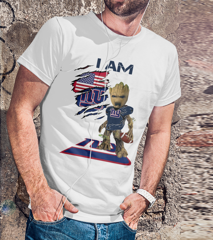 I Am Giants Baby Groot Football USA Flag T-Shirt