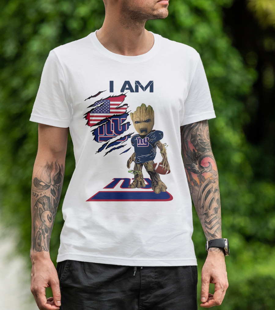 I Am Giants Baby Groot Football USA Flag T-Shirt